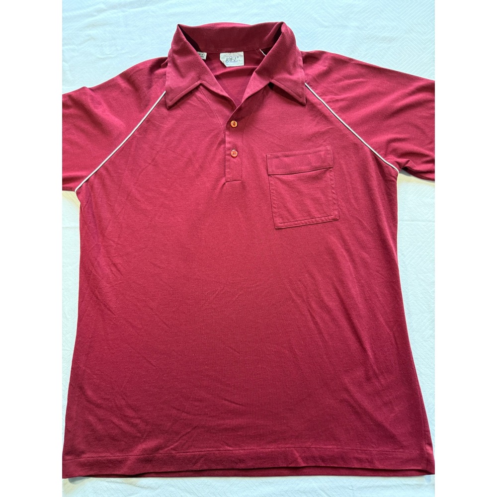 Vintage Joel Mens Burgundy Red Raglan Polo Shirt White Piping Chest Pocket Large